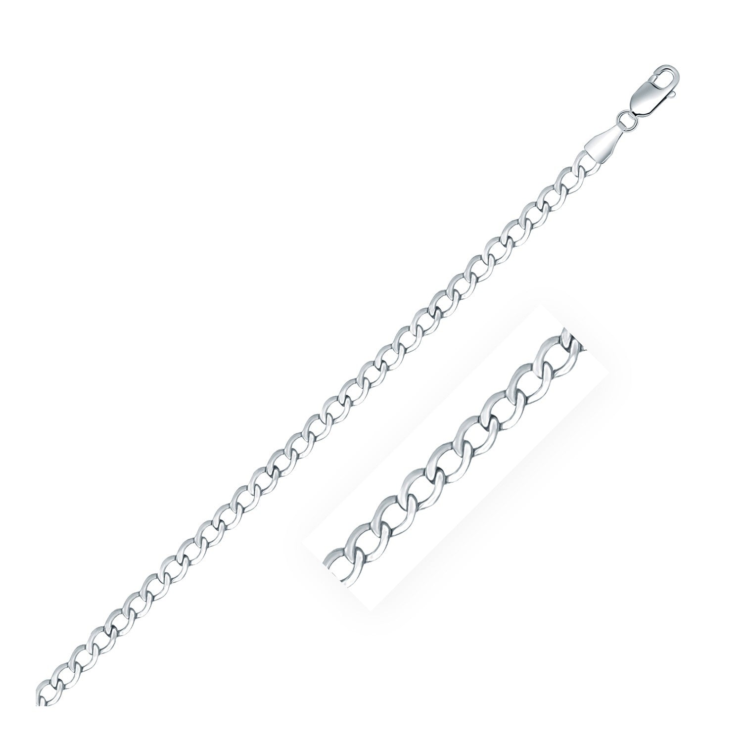 Rhodium Plated 3.7mm Sterling Silver Curb Style Chain on sale at MyriadMart