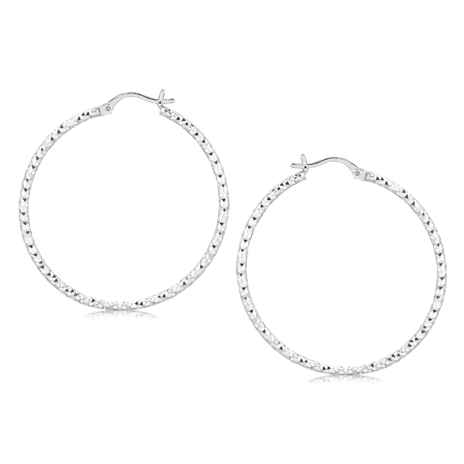 Sterling Silver Rhodium Plated Large Faceted Style Hoop Earrings on sale at MyriadMart