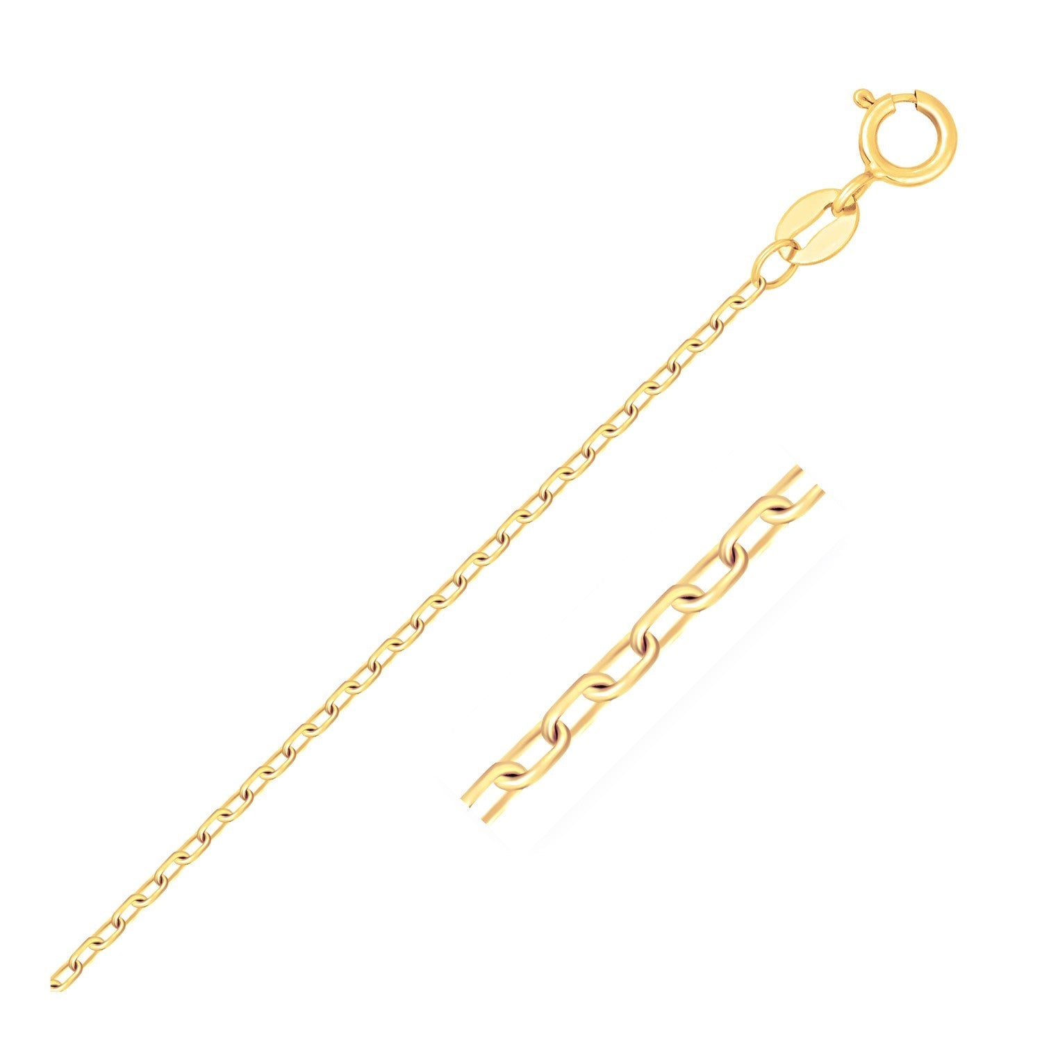 14k Yellow Gold Faceted Cable Link Chain 1.3mm on sale at MyriadMart
