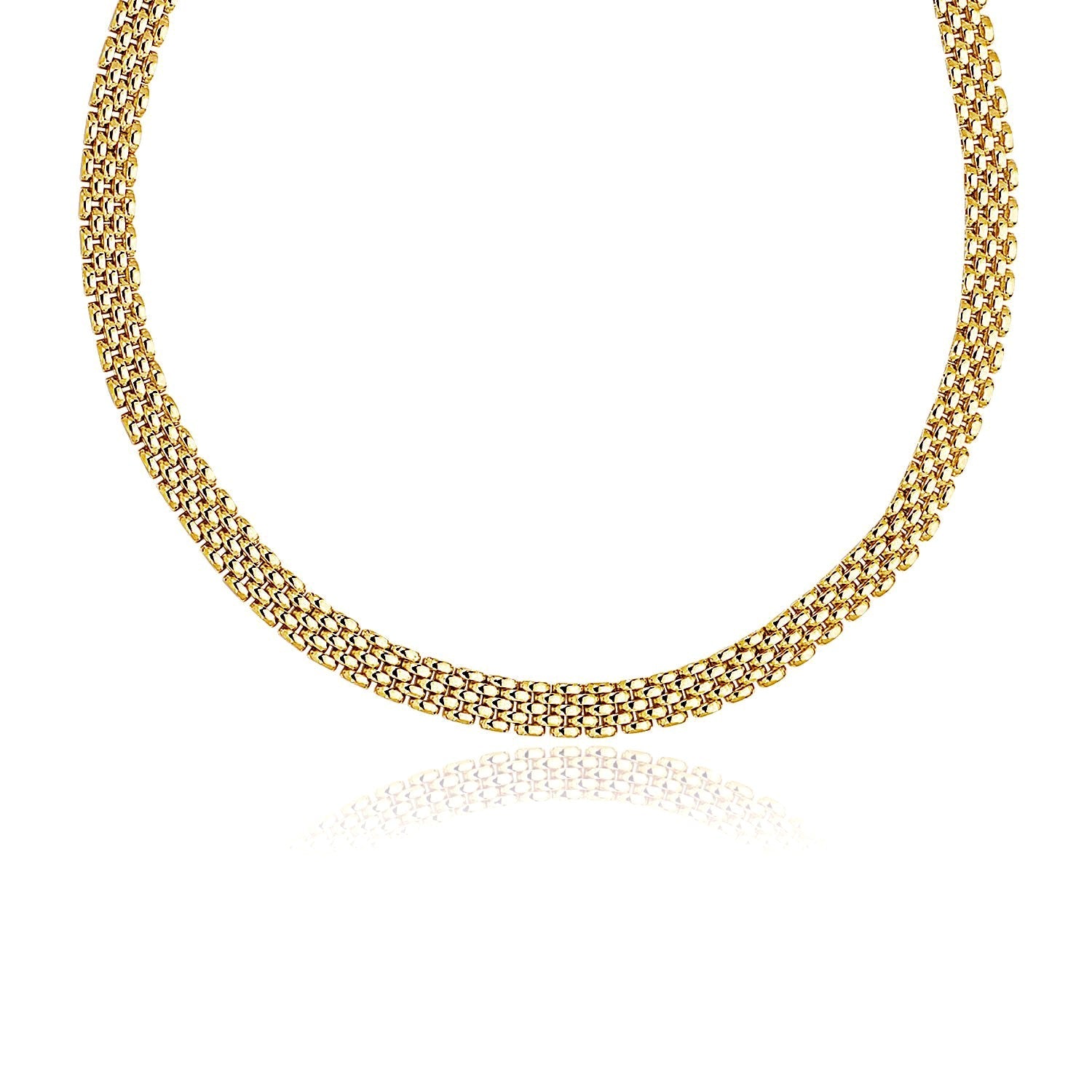 14k Yellow Gold Fancy Polished Multi-Row Panther Link Necklace on sale at MyriadMart
