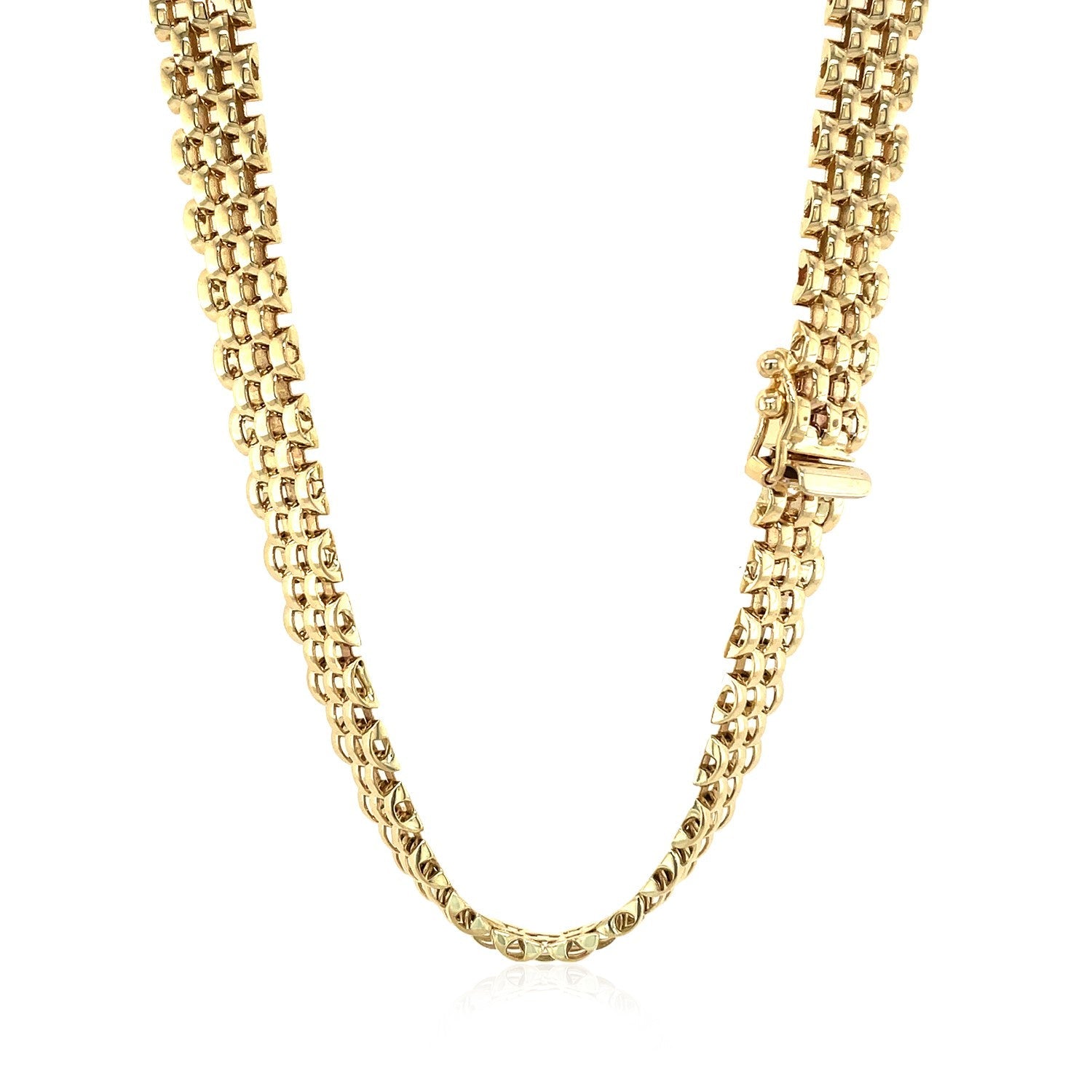 14k Yellow Gold Fancy Polished Multi-Row Panther Link Necklace on sale at MyriadMart