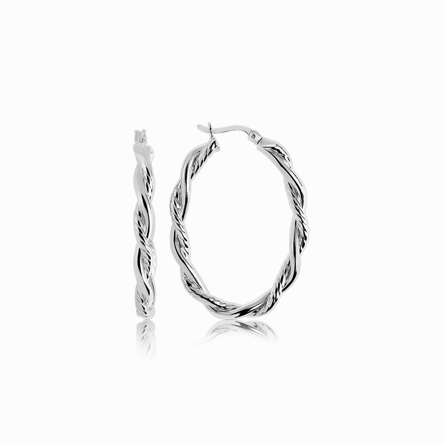 Sterling Silver Oval Hoop Braided Diamond Cut Earrings on sale at MyriadMart