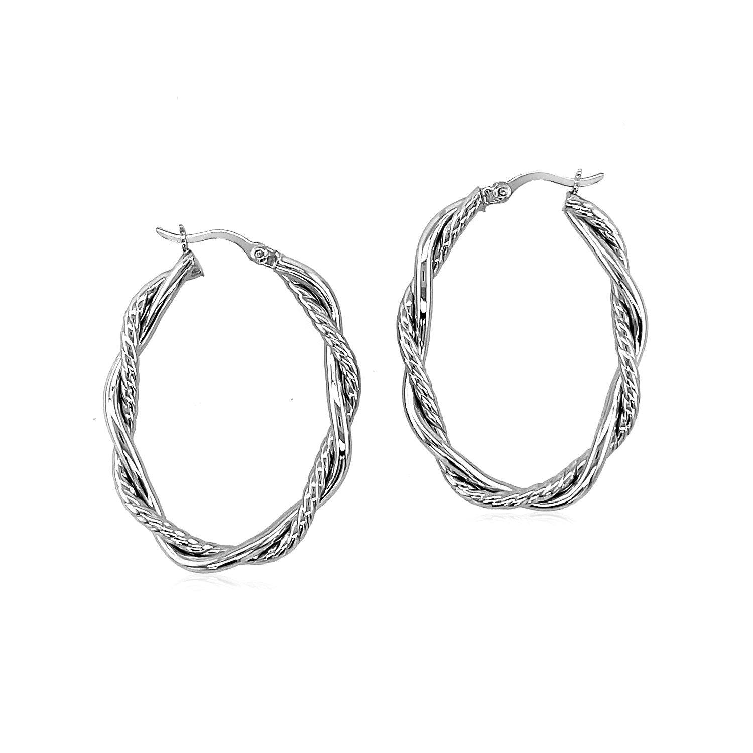 Sterling Silver Oval Hoop Braided Diamond Cut Earrings on sale at MyriadMart