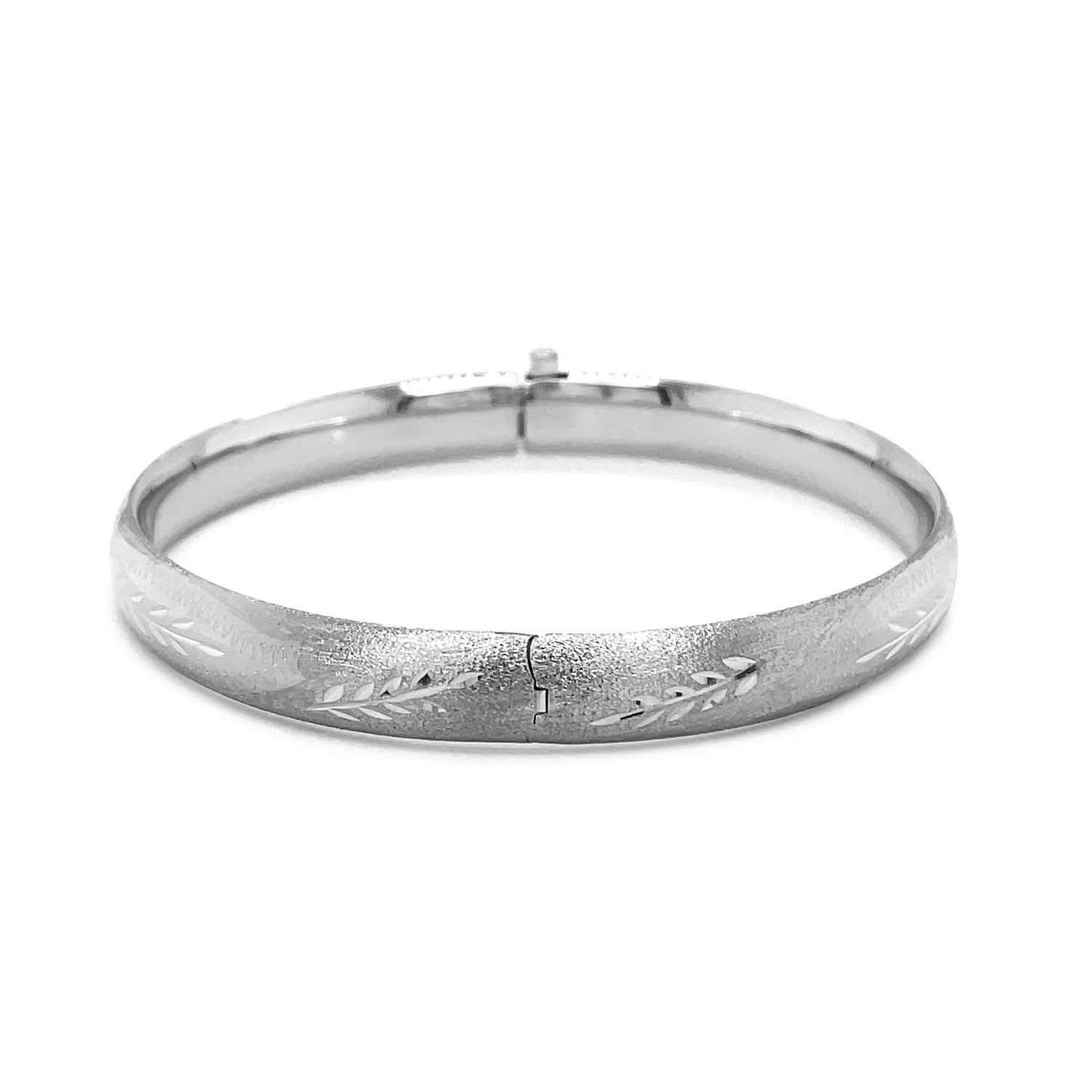 Classic Floral Carved Bangle in 14k White Gold 8.0mm on sale at MyriadMart
