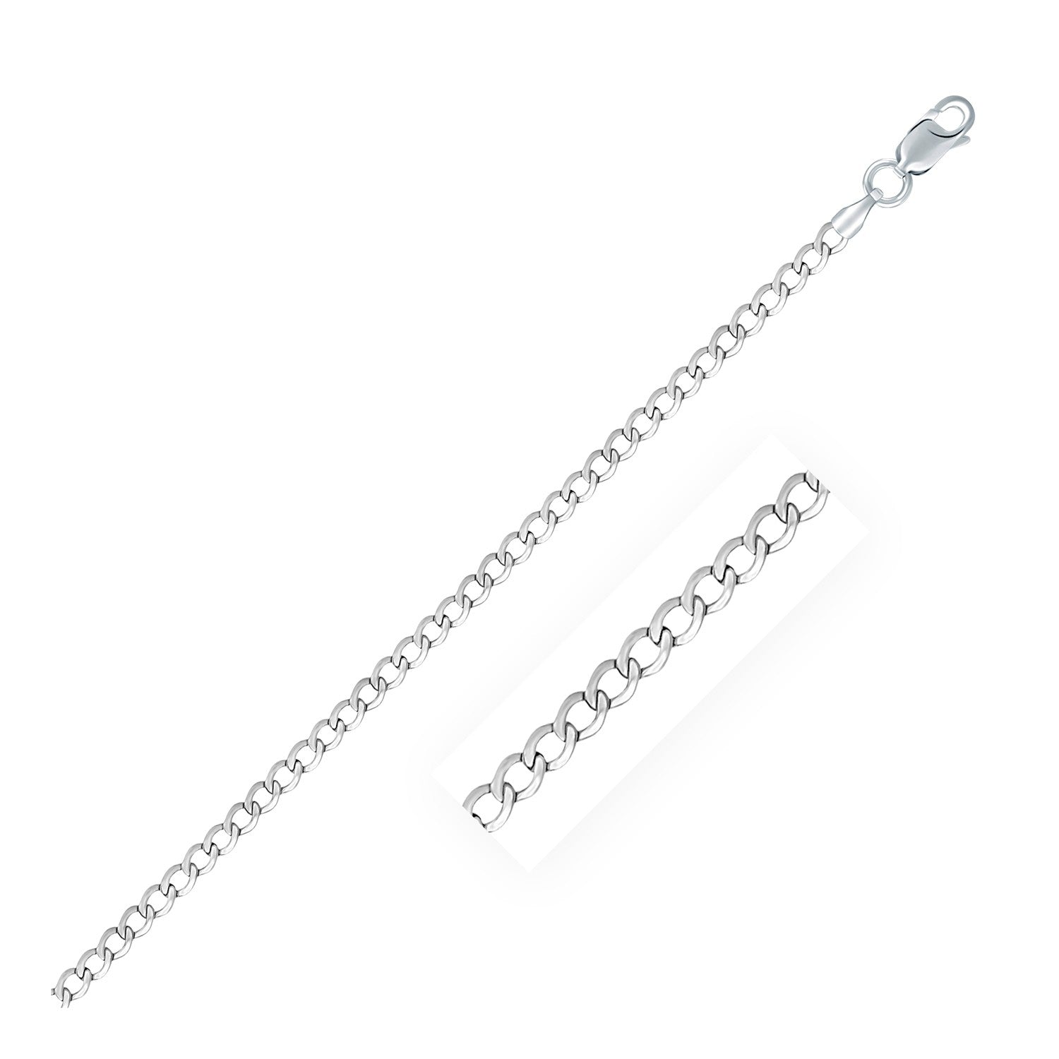 Rhodium Plated 3.0mm Sterling Silver Curb Style Chain on sale at MyriadMart