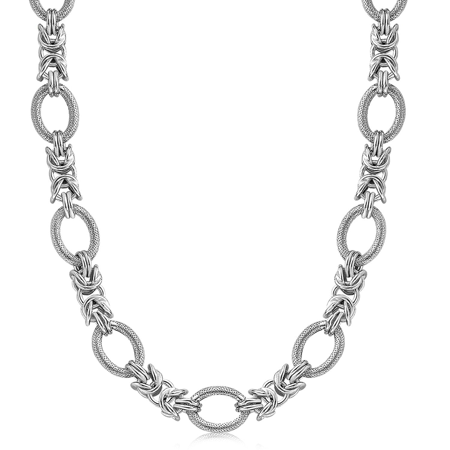 Sterling Silver Rhodium Plated Knot Style and Textured Oval Chain Necklace on sale at MyriadMart