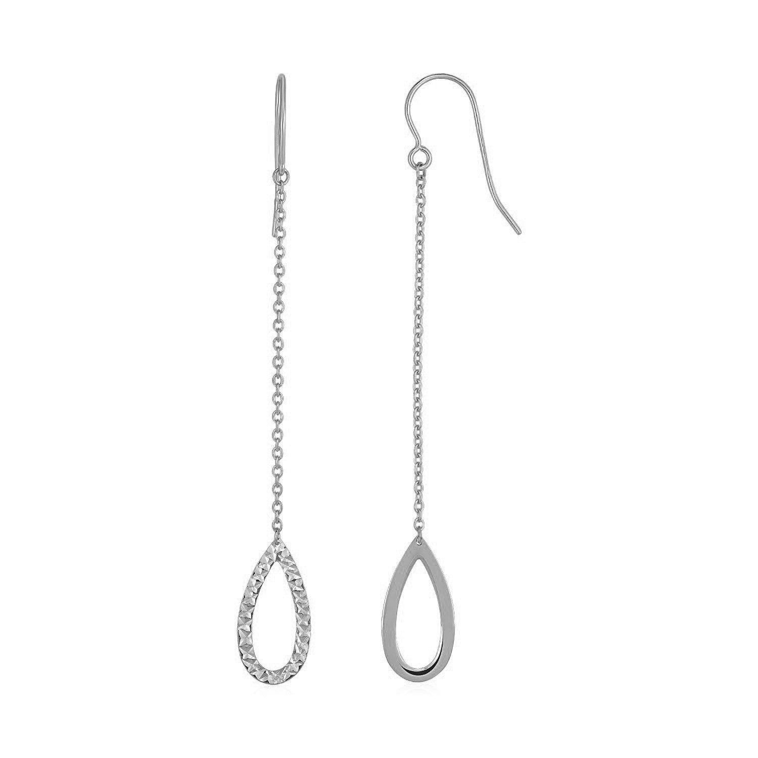 Textured Pear Shaped Long Drop Earrings in 14k White Gold on sale at MyriadMart