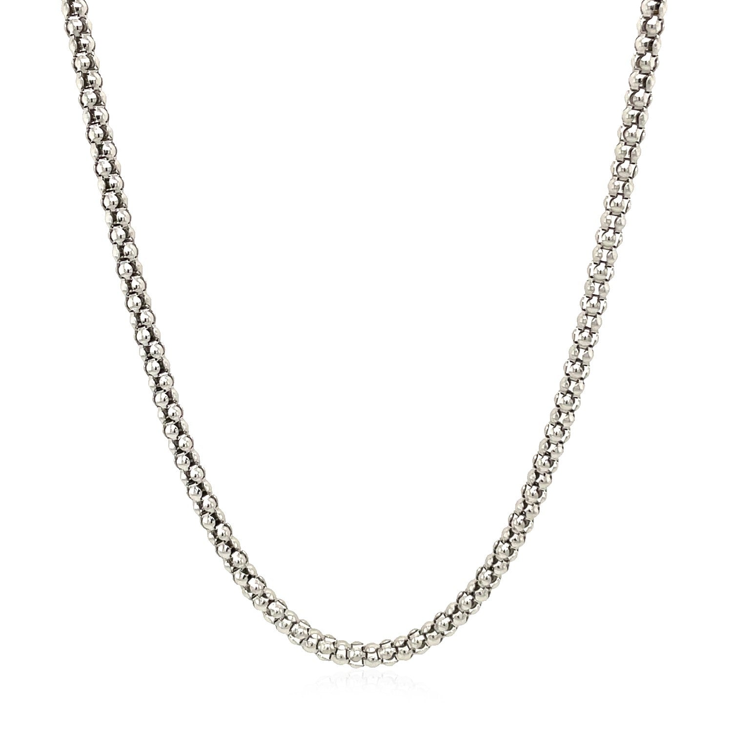 Rhodium Plated 2.5mm Sterling Silver Popcorn Style Chain on sale at MyriadMart