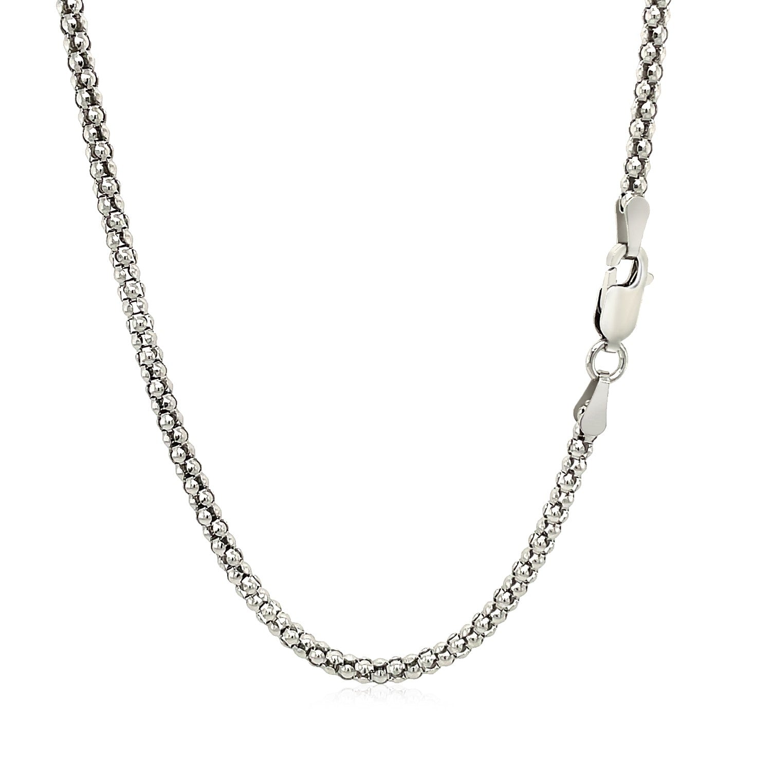 Rhodium Plated 2.5mm Sterling Silver Popcorn Style Chain on sale at MyriadMart