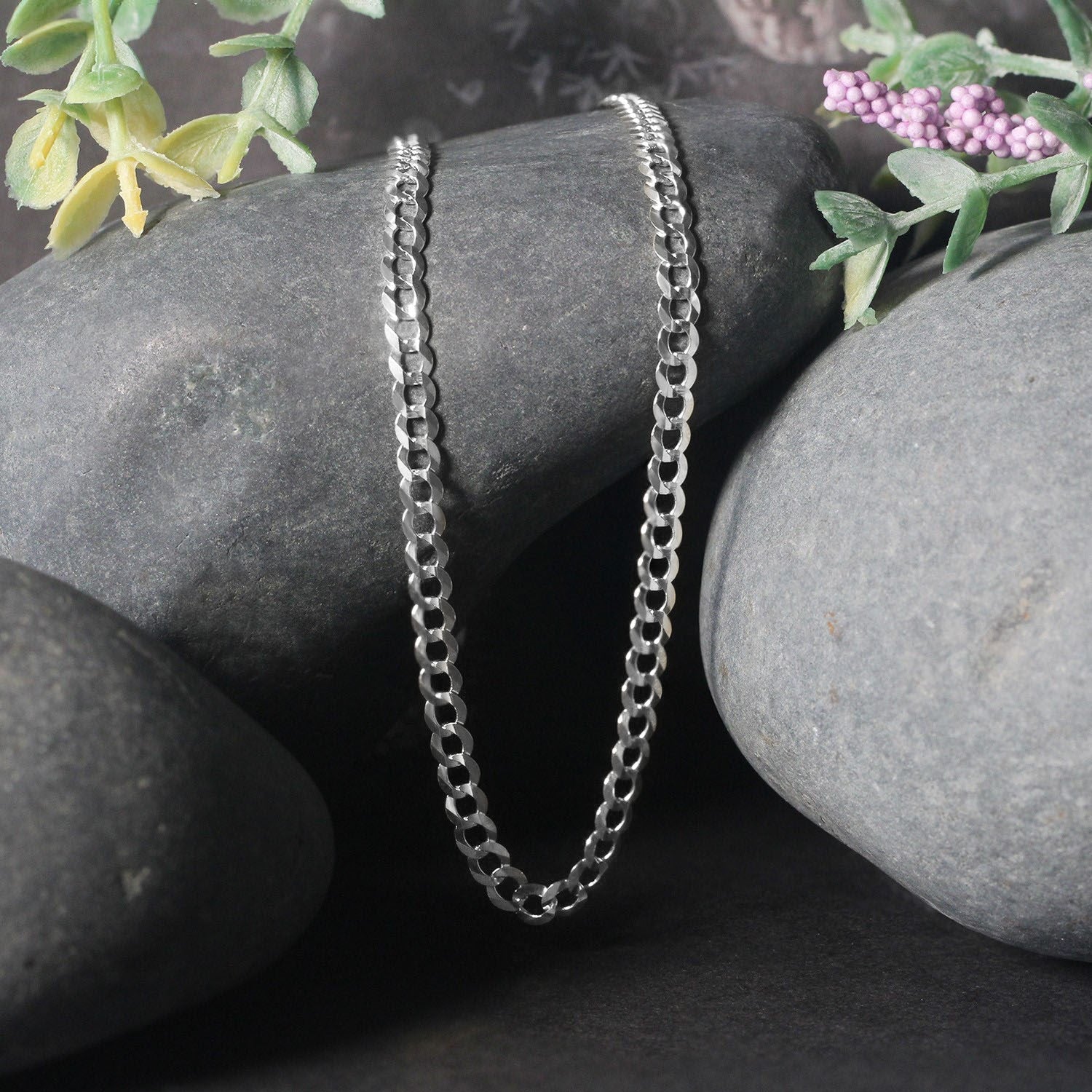 3.6mm 14k White Gold Solid Curb Chain on sale at MyriadMart