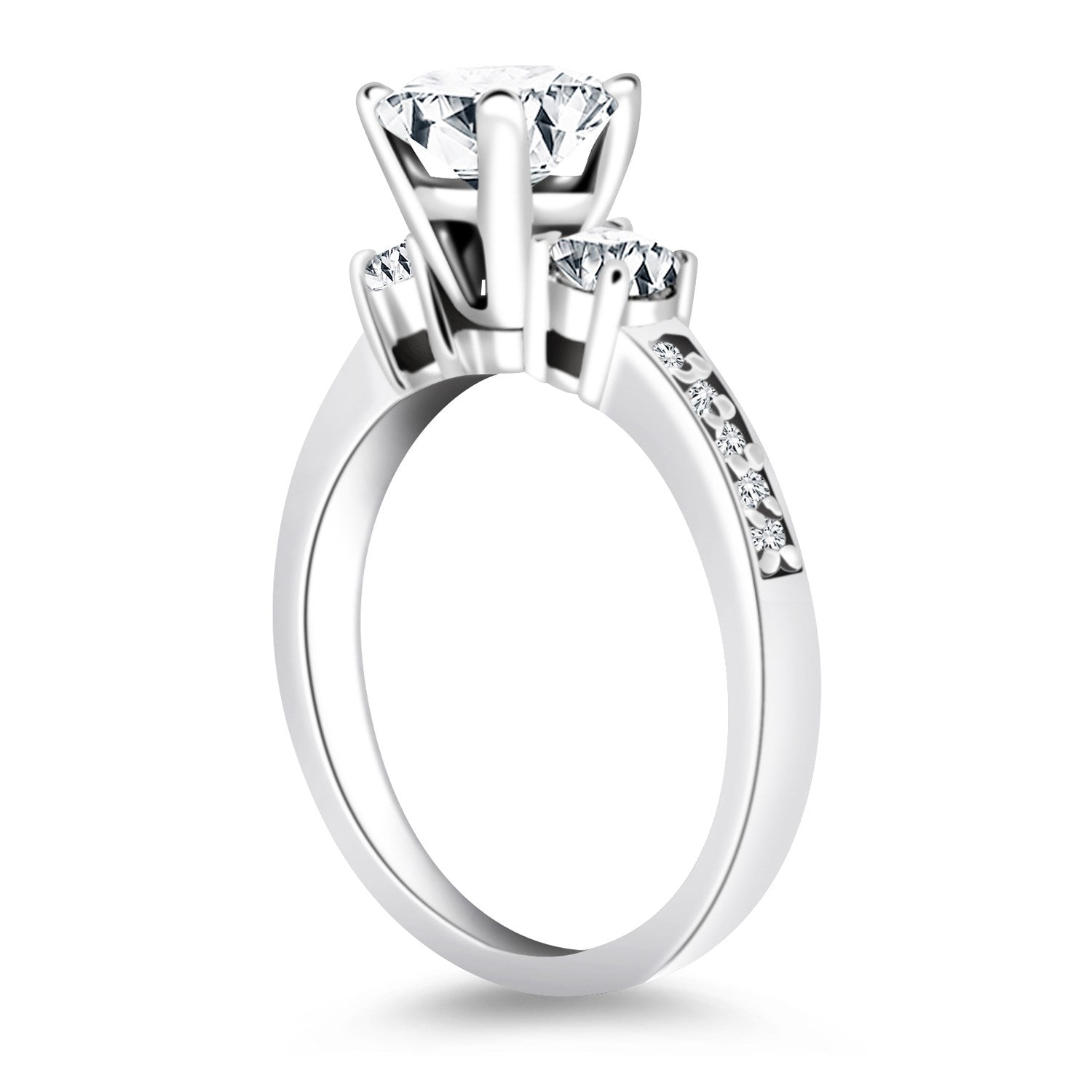 14k White Gold Three Stone Engagement Ring with Diamond Band on sale at MyriadMart