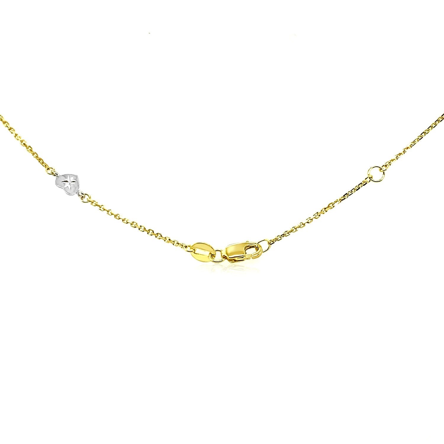 14k Two Tone Gold Anklet with Diamond Cut Heart Style Stations on sale at MyriadMart