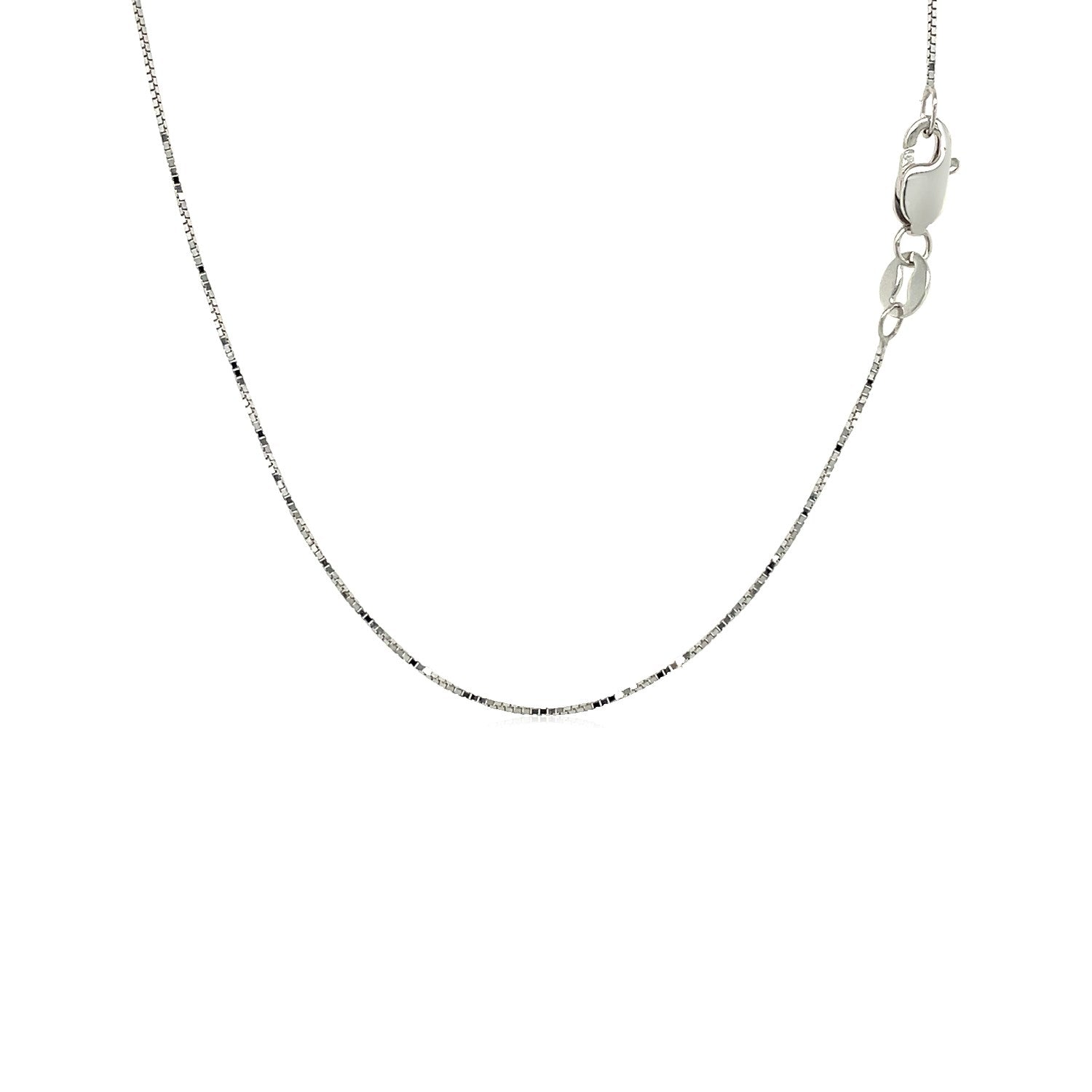 18k White Gold Box Chain 0.6mm on sale at MyriadMart