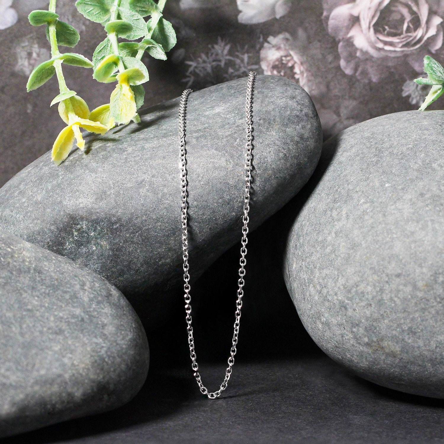 14k White Gold Diamond Cut Cable Link Chain 1.5mm on sale at MyriadMart
