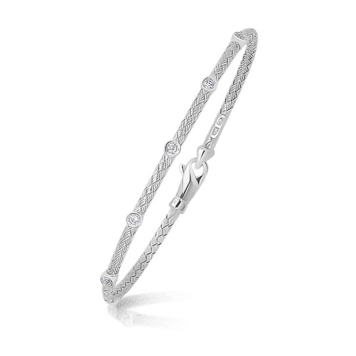 14k White Gold Diamond Accent Station Basket Weave Bracelet on sale at MyriadMart