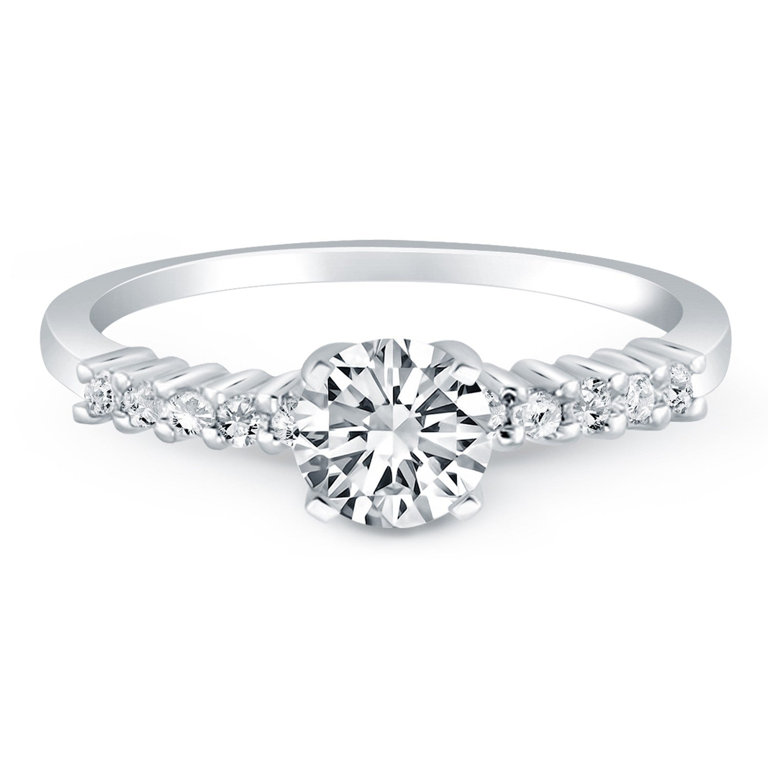 14k White Gold Shared Prong Accent Diamond Engagement Ring on sale at MyriadMart