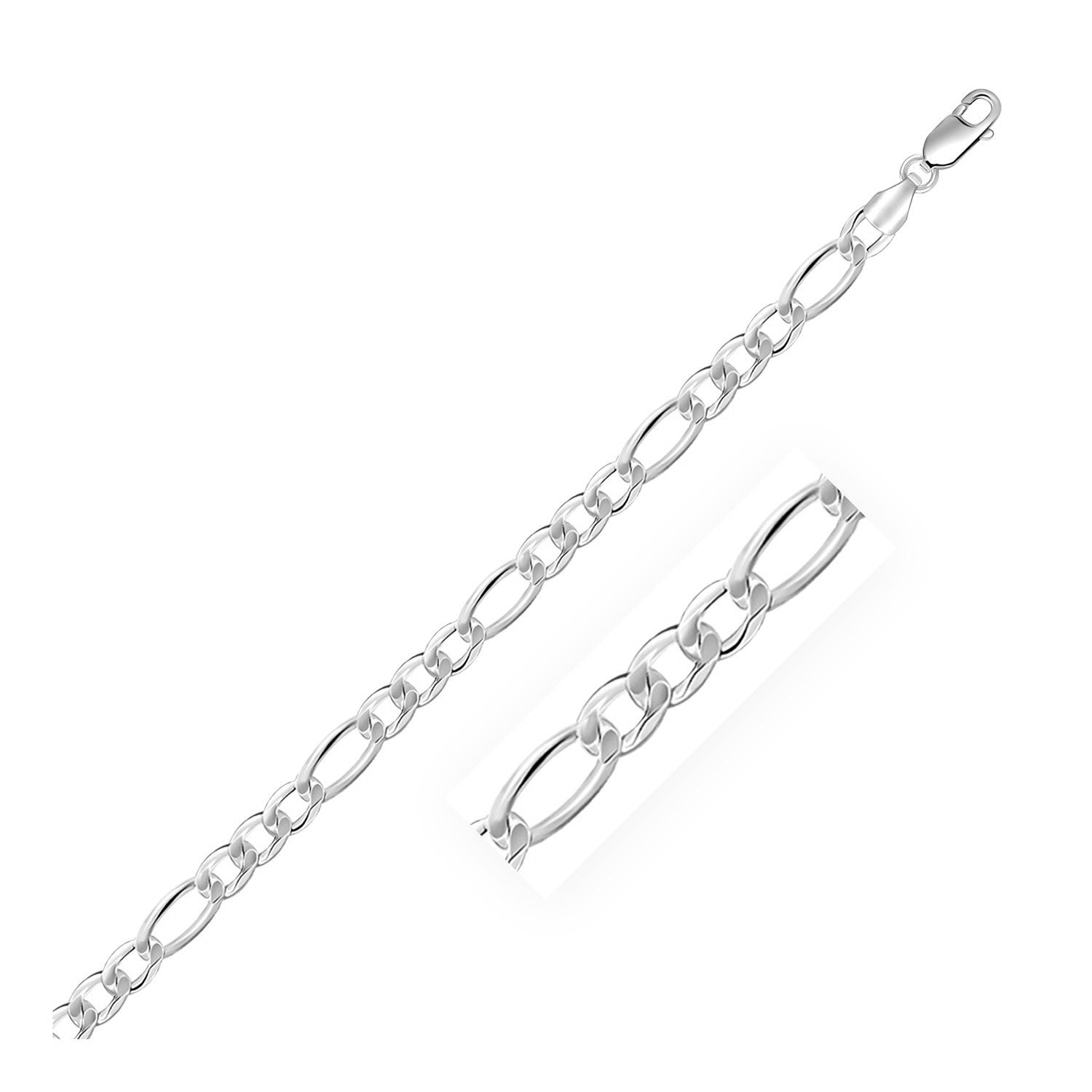 Rhodium Plated 5.5mm Sterling Silver Figaro Style Chain on sale at MyriadMart