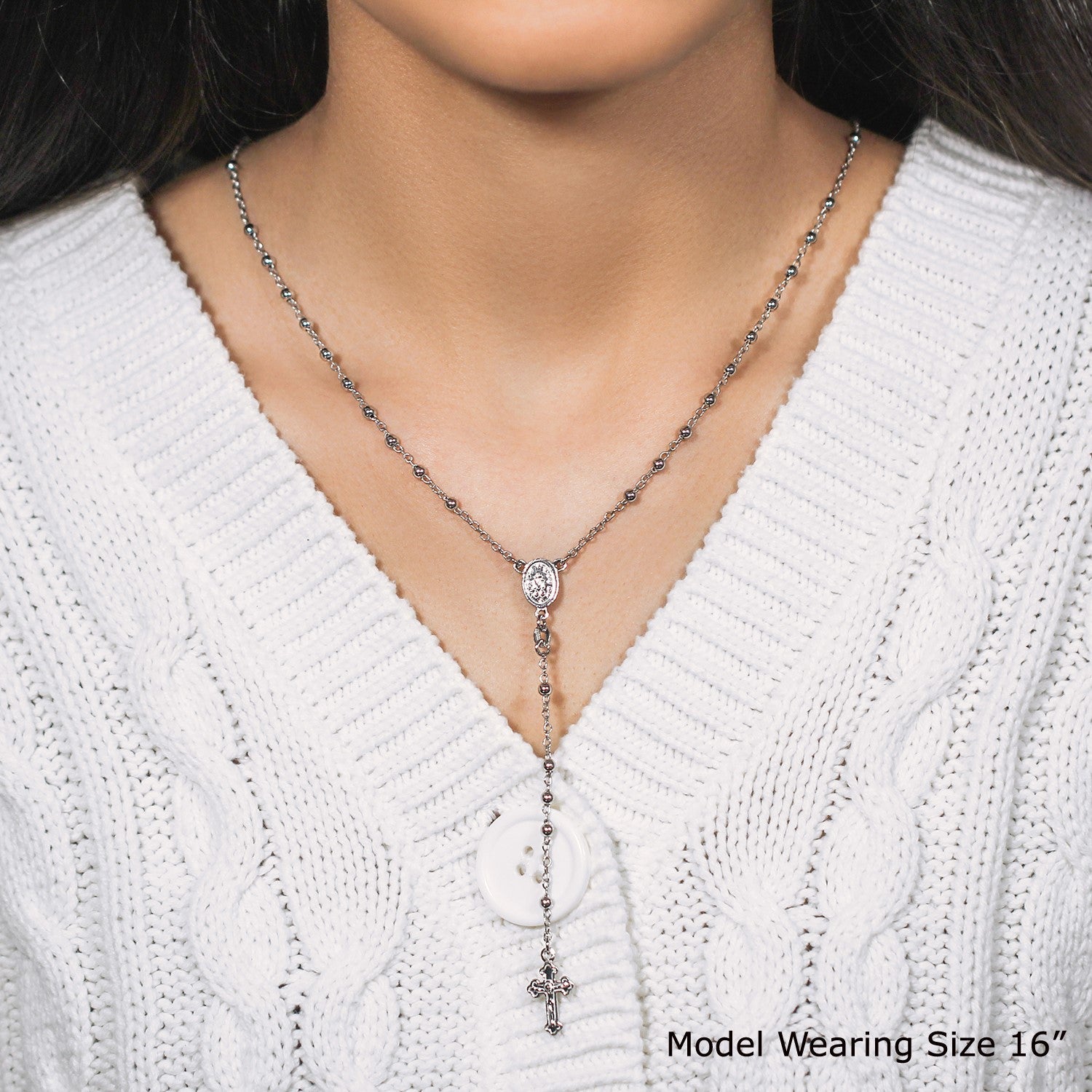 Fine Rosary Chain and Bead Necklace in Sterling Silver on sale at MyriadMart
