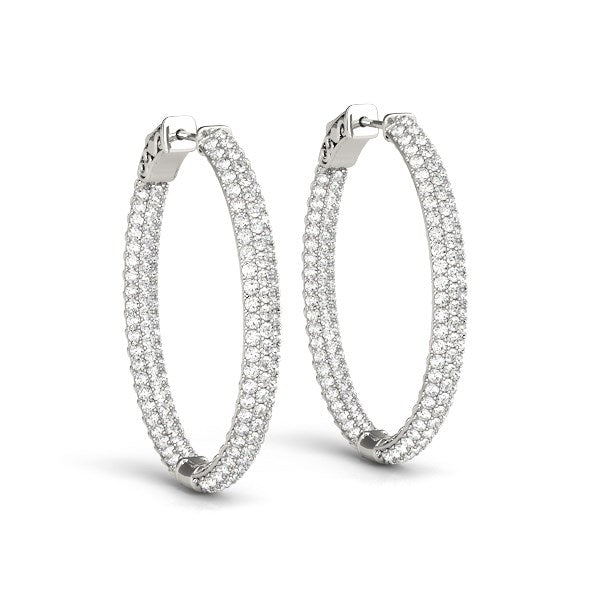 14k White Gold Diamond Hoop Double Sided Three Row Earrings 2 cttw on sale at MyriadMart