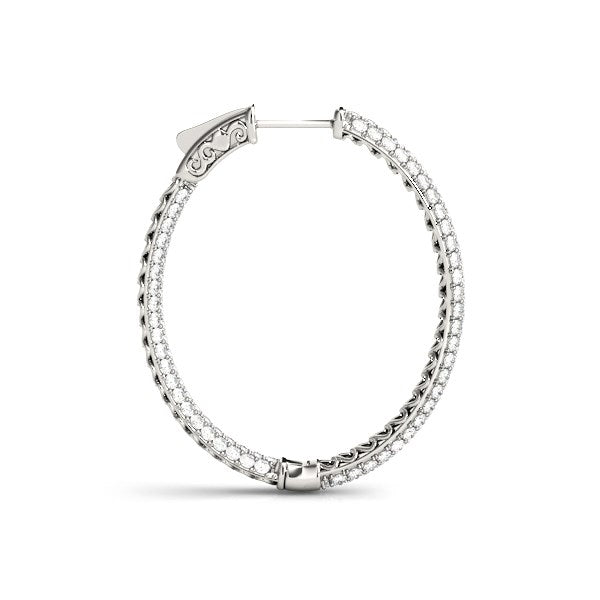 14k White Gold Diamond Hoop Double Sided Three Row Earrings 2 cttw on sale at MyriadMart