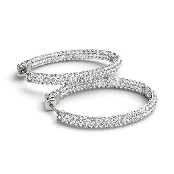 14k White Gold Diamond Hoop Double Sided Three Row Earrings 2 cttw on sale at MyriadMart