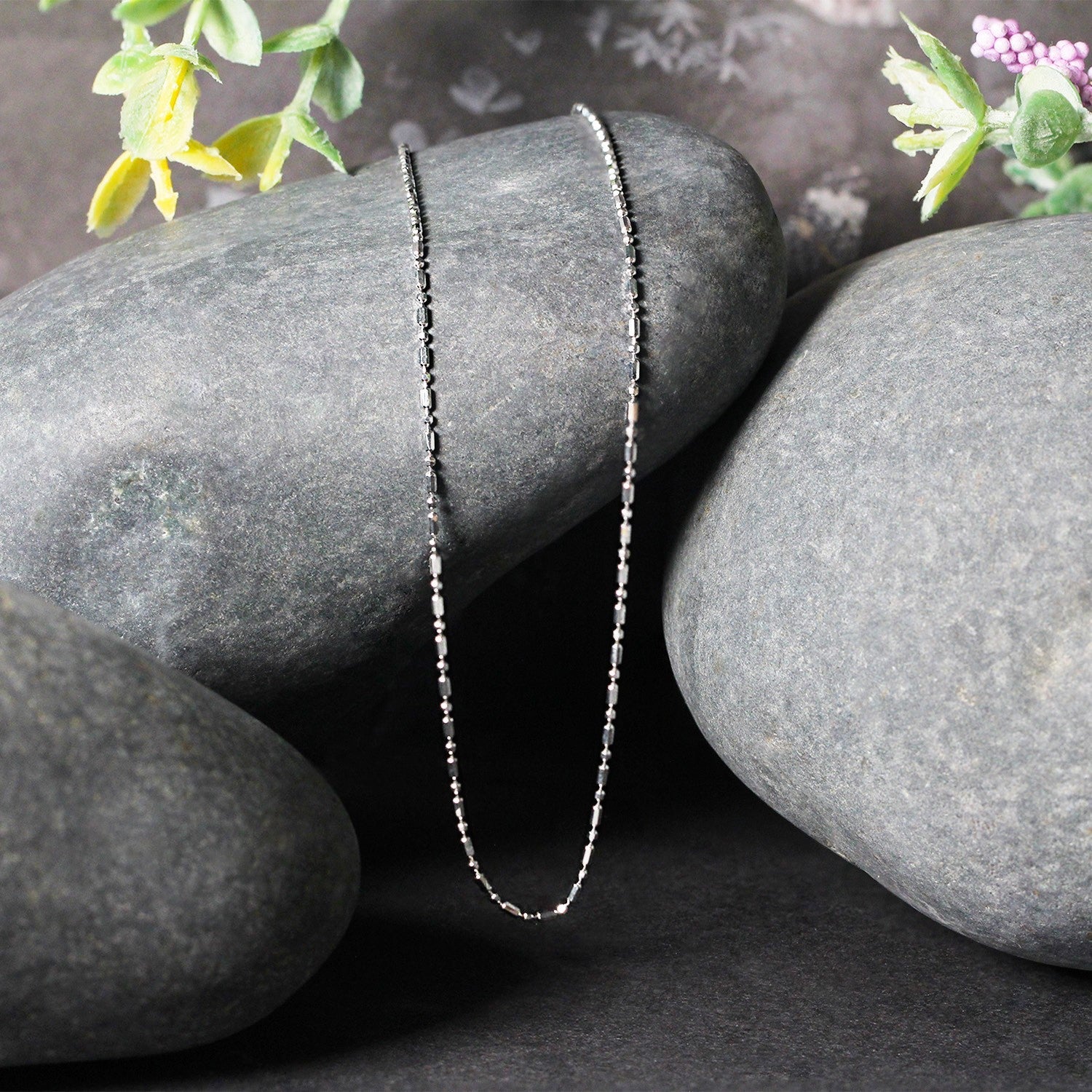 14k White Gold Diamond-Cut Bead Chain 1.0mm on sale at MyriadMart
