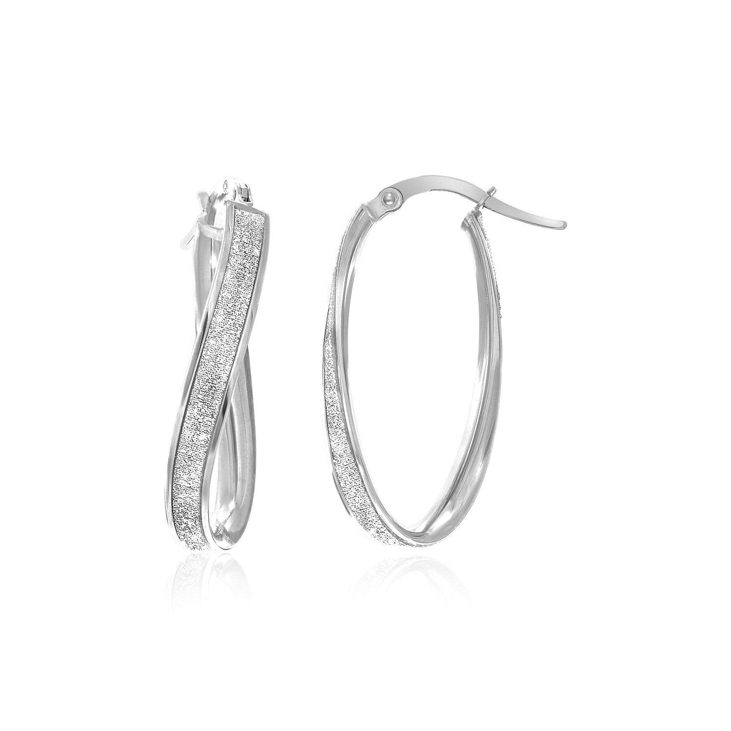 14k White Gold Oval Hoop Twist Glittery Earrings on sale at MyriadMart