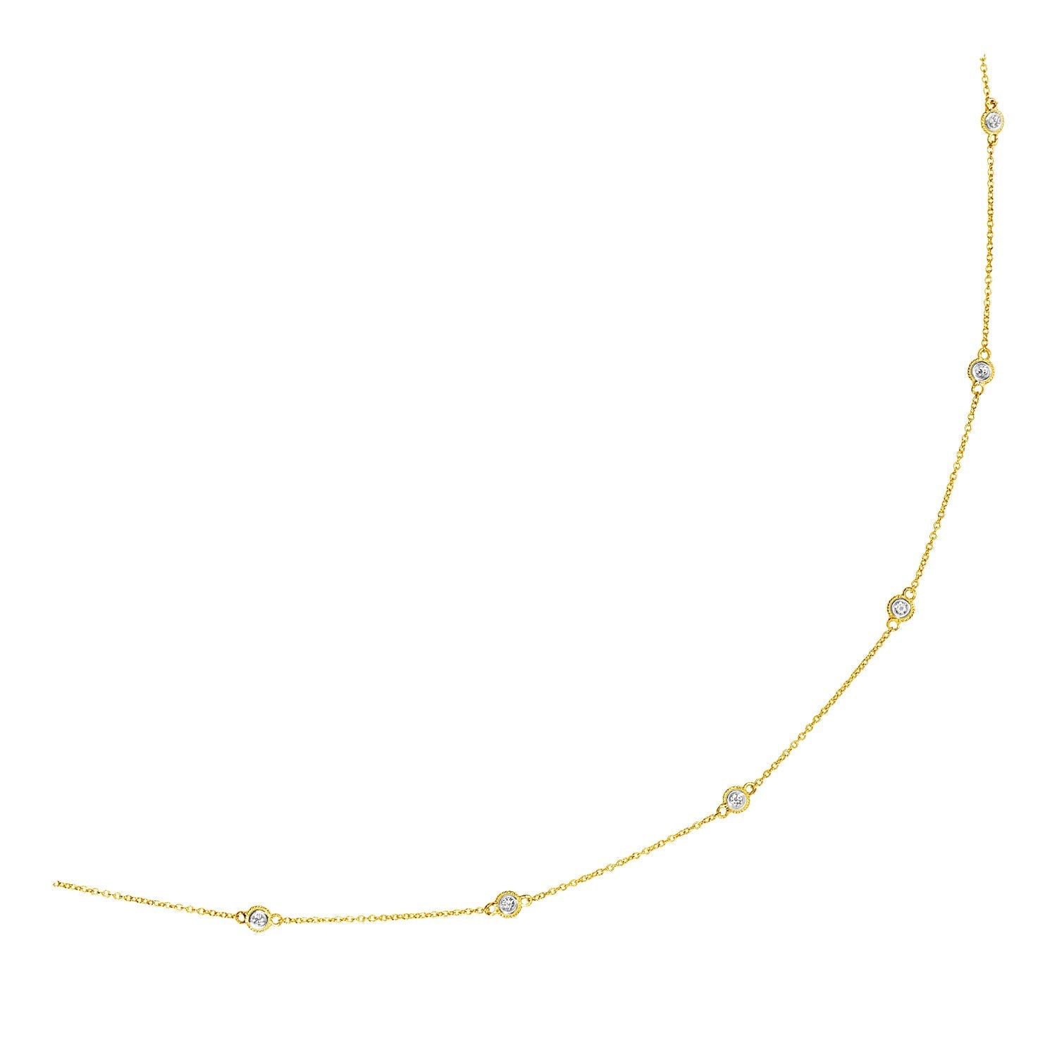 14k Yellow Gold Station Necklace with Round Diamonds on sale at MyriadMart