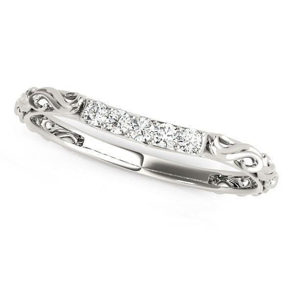 14k White Gold Antique Style Curved Diamond Wedding Band 1/10 cttw on sale at MyriadMart