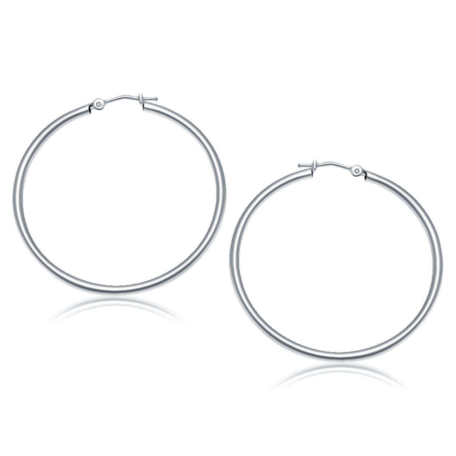 10k White Gold Polished Hoop Earrings 40 mm on sale at MyriadMart