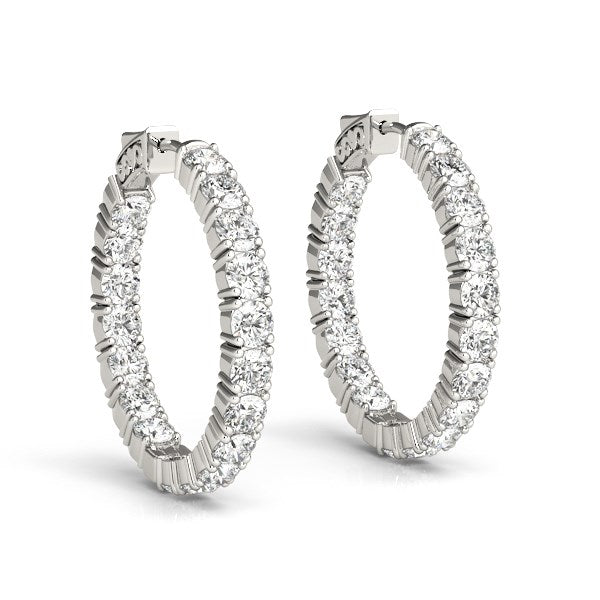 14k White Gold Two Sided Prong Set Diamond Hoop Earrings 3 1/2 cttw on sale at MyriadMart
