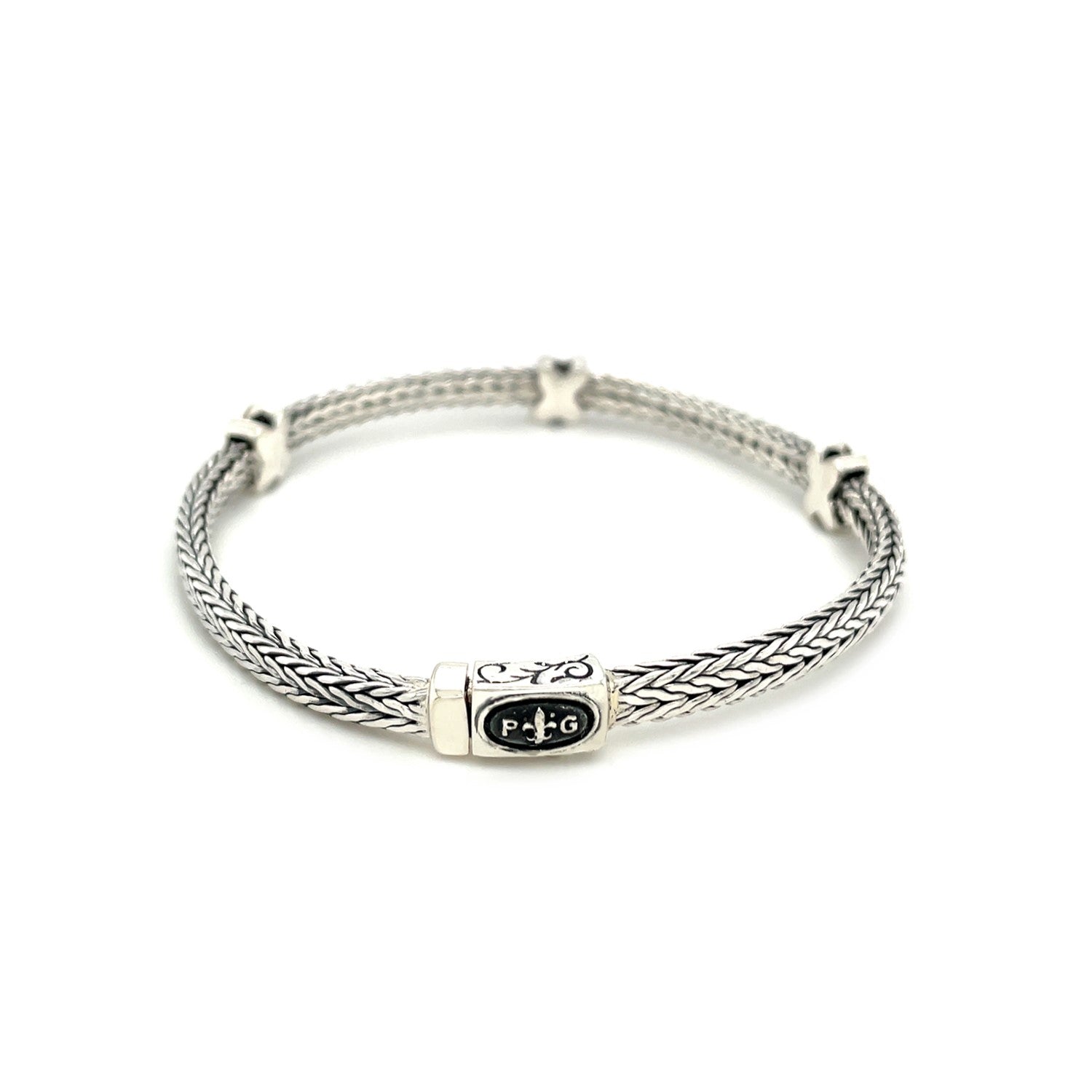 Woven Rope Bracelet with Black Sapphire X Accents in Sterling Silver on sale at MyriadMart