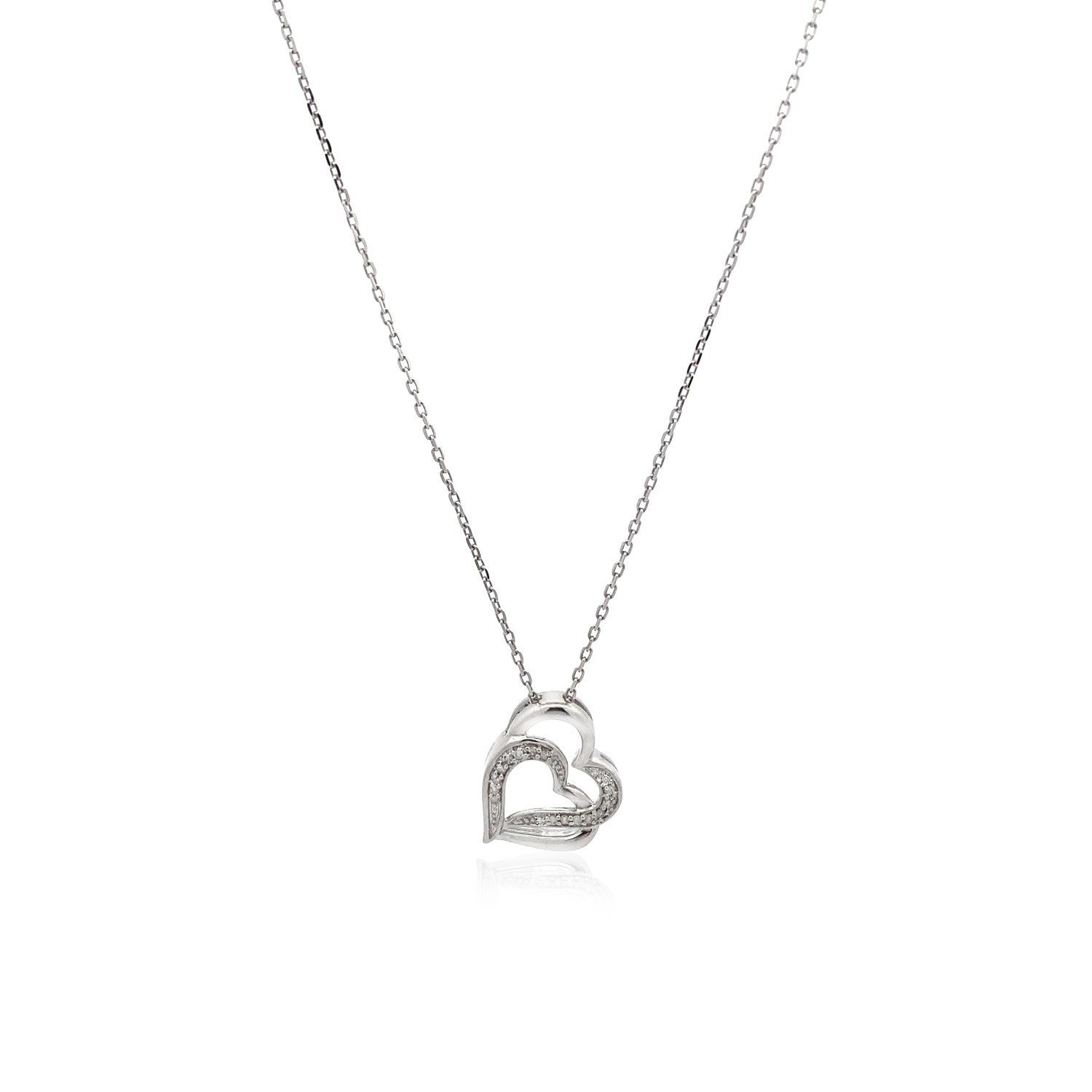 Sterling Silver Dual Heart Motif Pendant with Diamonds .06 cttw on sale at MyriadMart