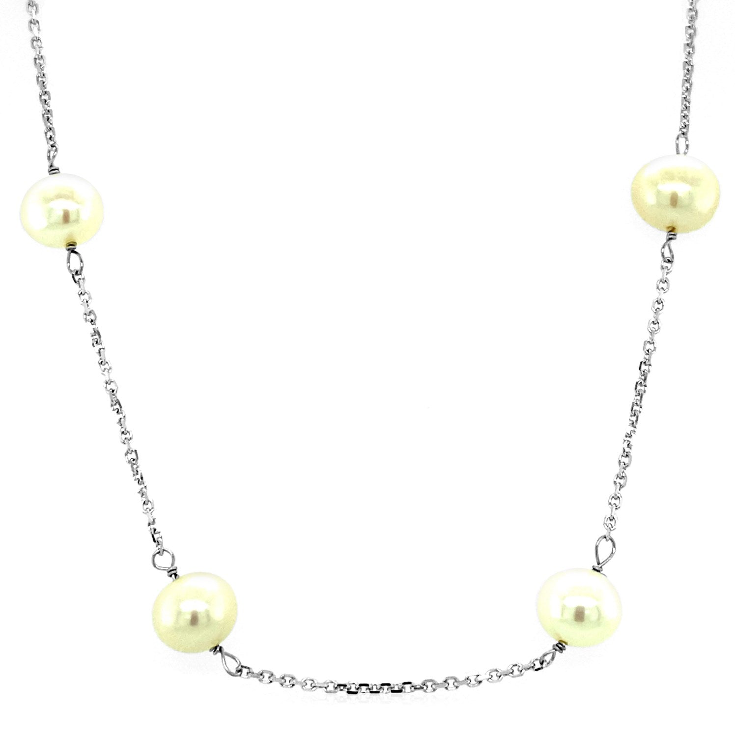 14k White Gold Necklace with White Pearls on sale at MyriadMart