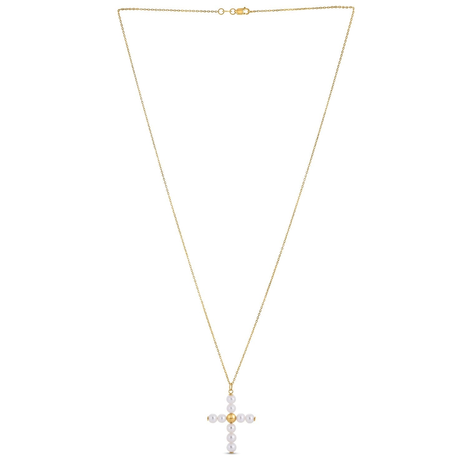 14k Yellow Gold Pearl Cross Pendant on sale at MyriadMart