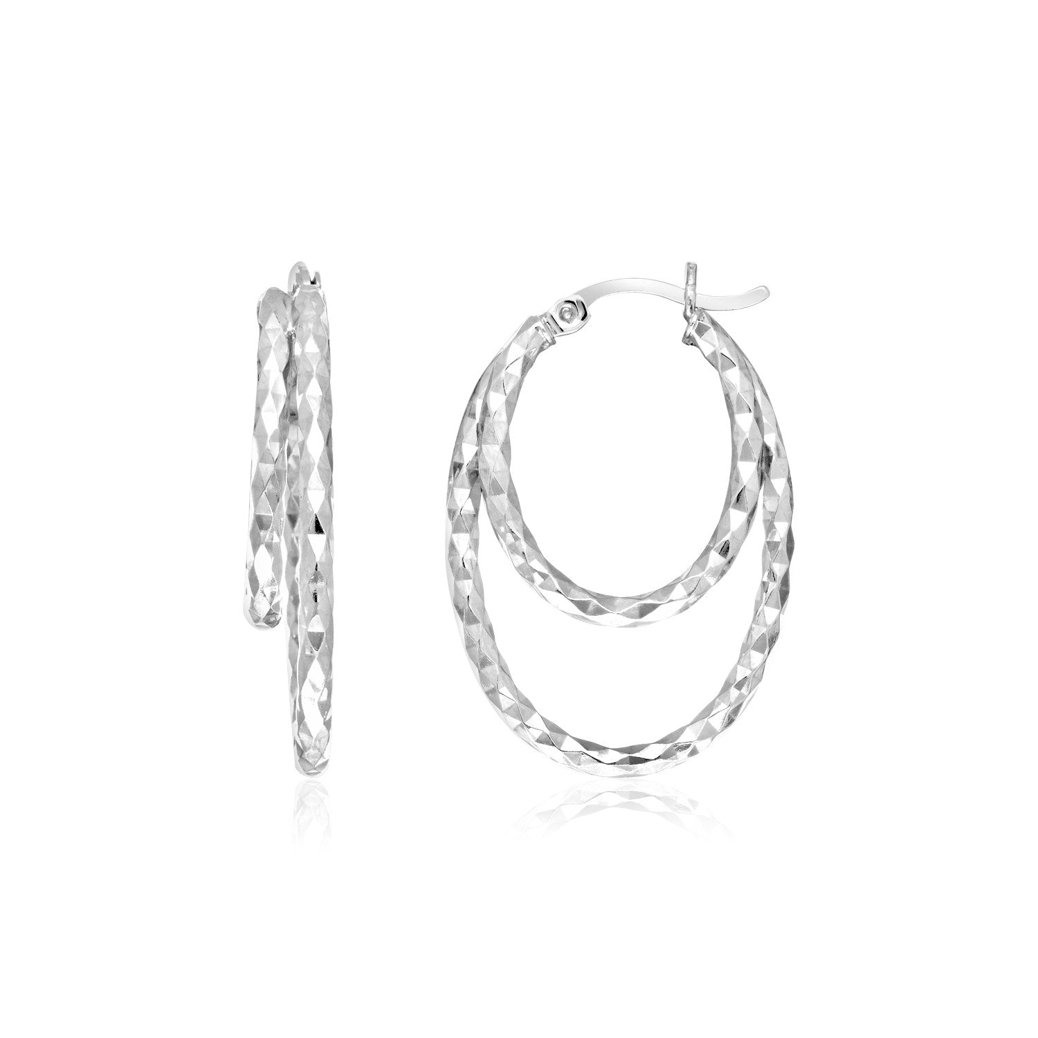 Sterling Silver Double Oval Textured Hoop Earrings on sale at MyriadMart
