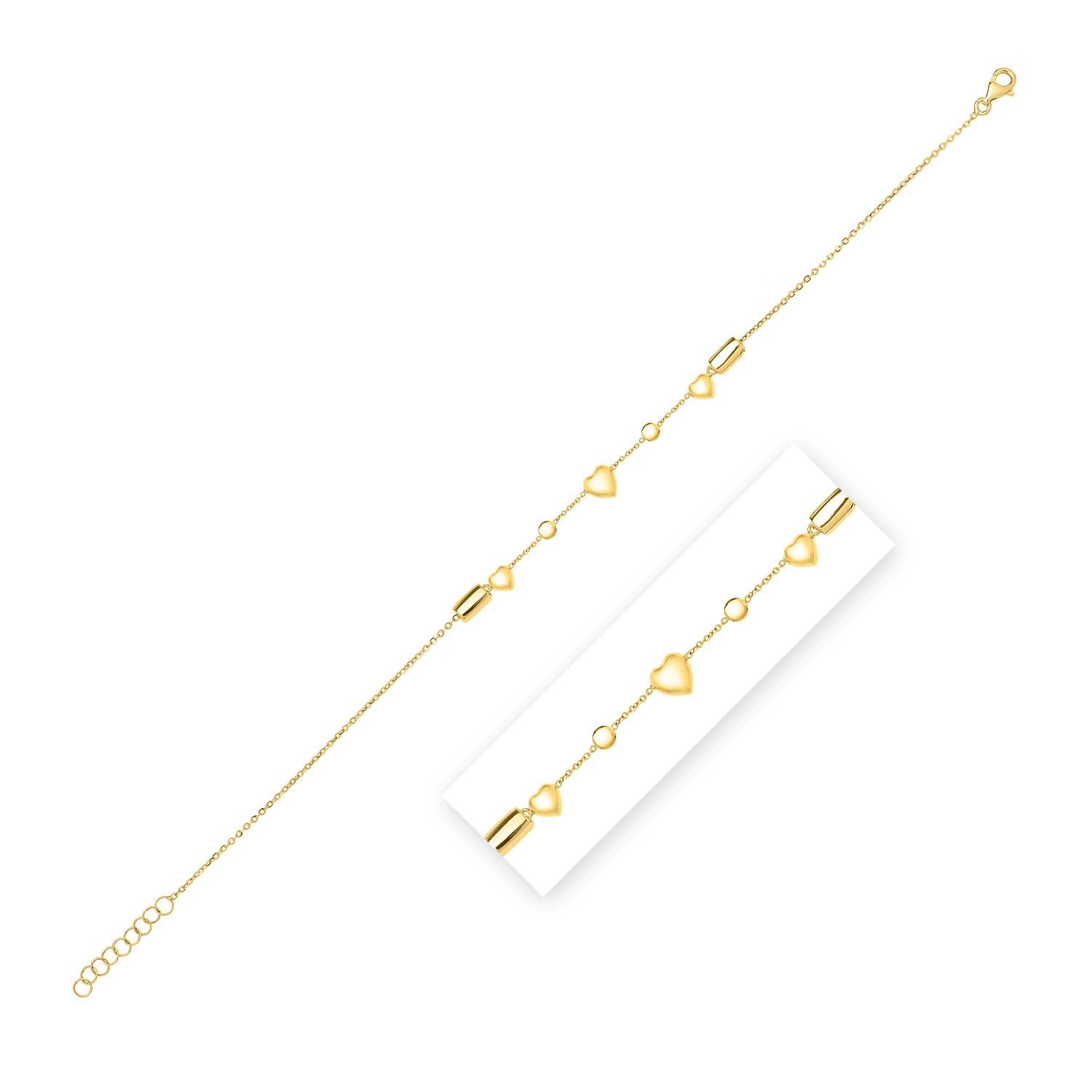 14k Yellow Gold Puff Heart Adjustable Anklet on sale at MyriadMart