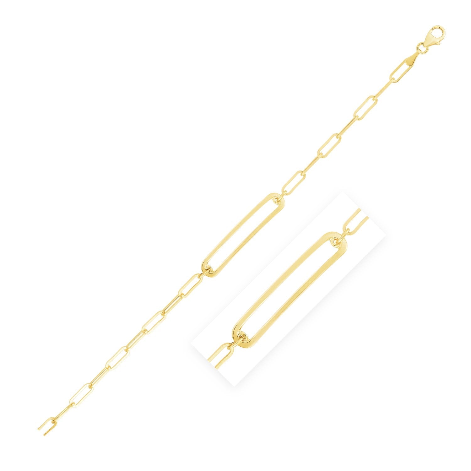 14k Yellow Gold High Polish Open Curved Paperclip Bracelet on sale at MyriadMart