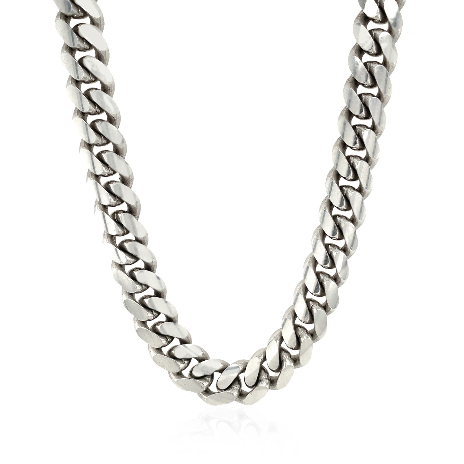Sterling Silver Rhodium Plated Miami Cuban Chain 9.8mm on sale at MyriadMart