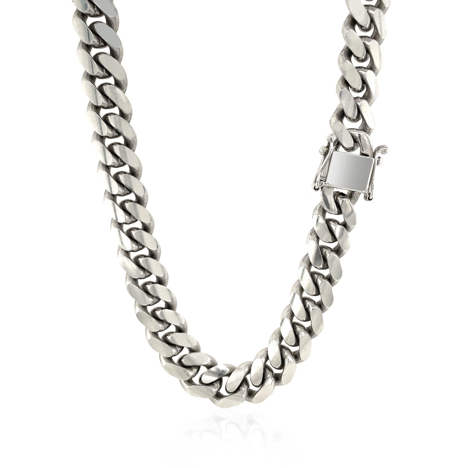 Sterling Silver Rhodium Plated Miami Cuban Chain 9.8mm on sale at MyriadMart