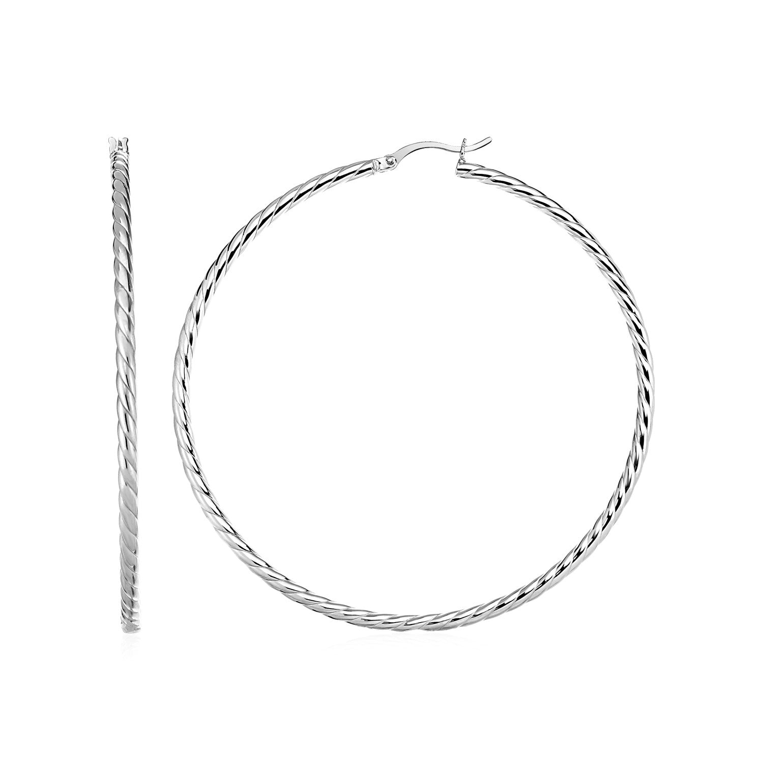 Hoop Earrings with Twist Texture in Sterling Silver on sale at MyriadMart