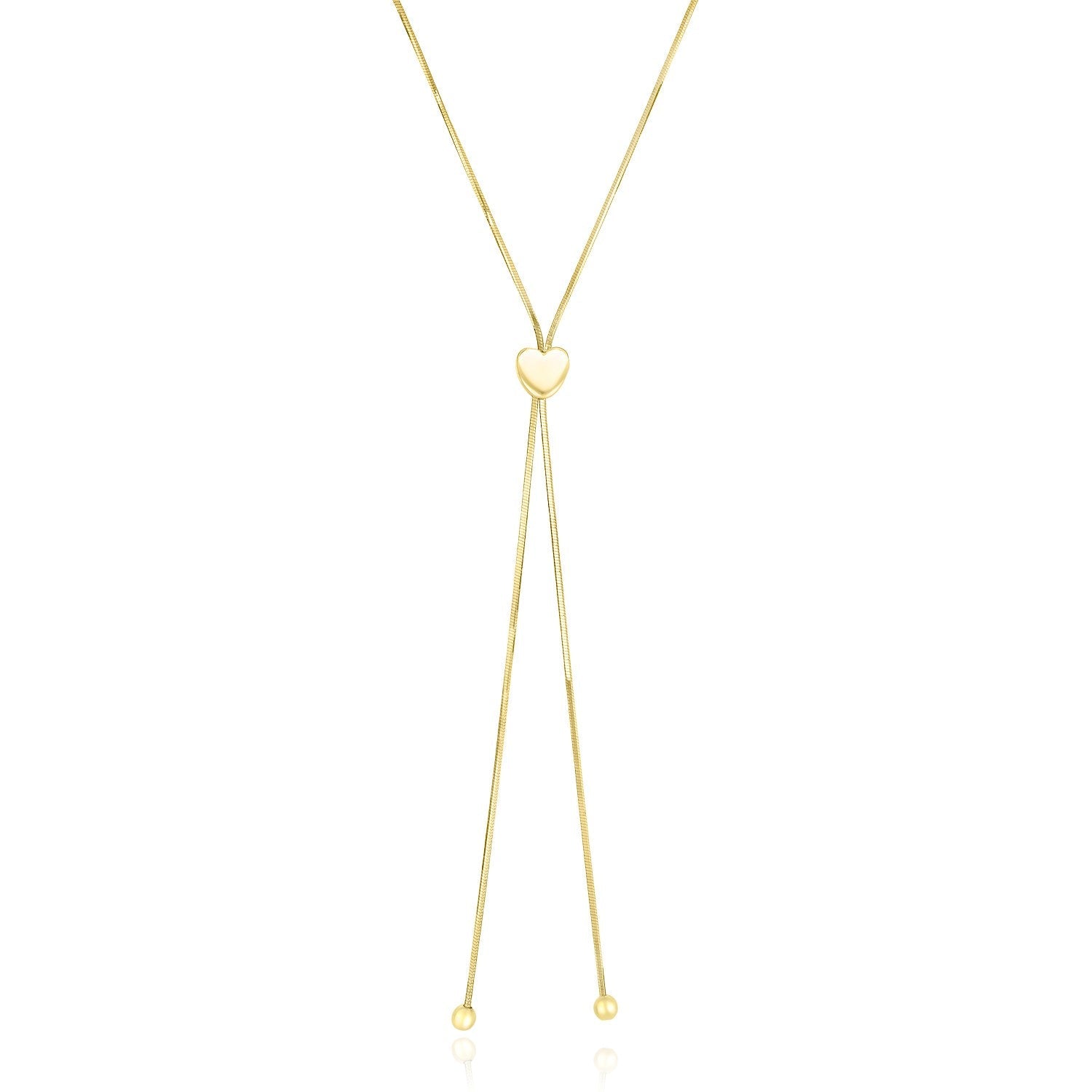 14k Yellow Gold Adjustable Heart Style Lariat Necklace on sale at MyriadMart