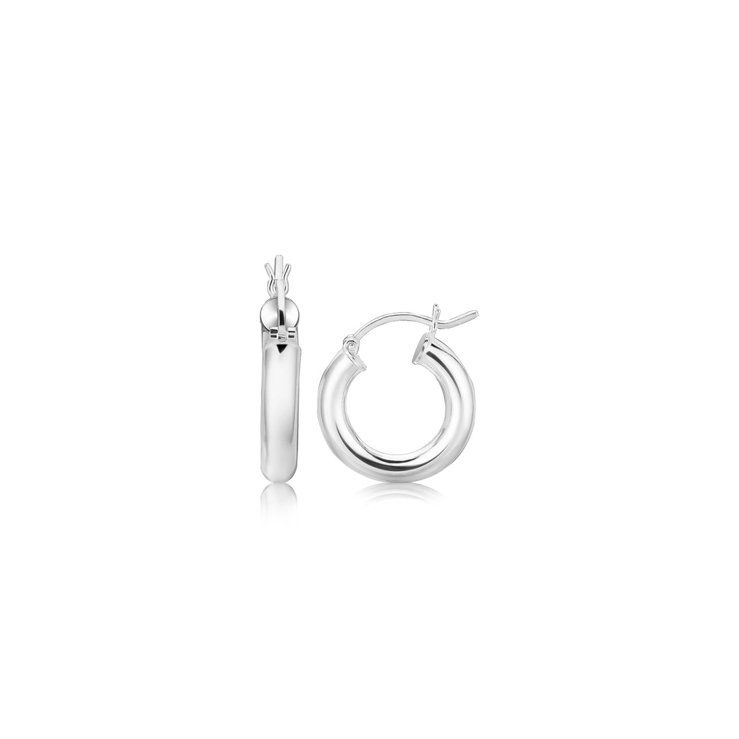 Sterling Silver Thick Polished Hoop Earrings with Rhodium Plating 15mm on sale at MyriadMart