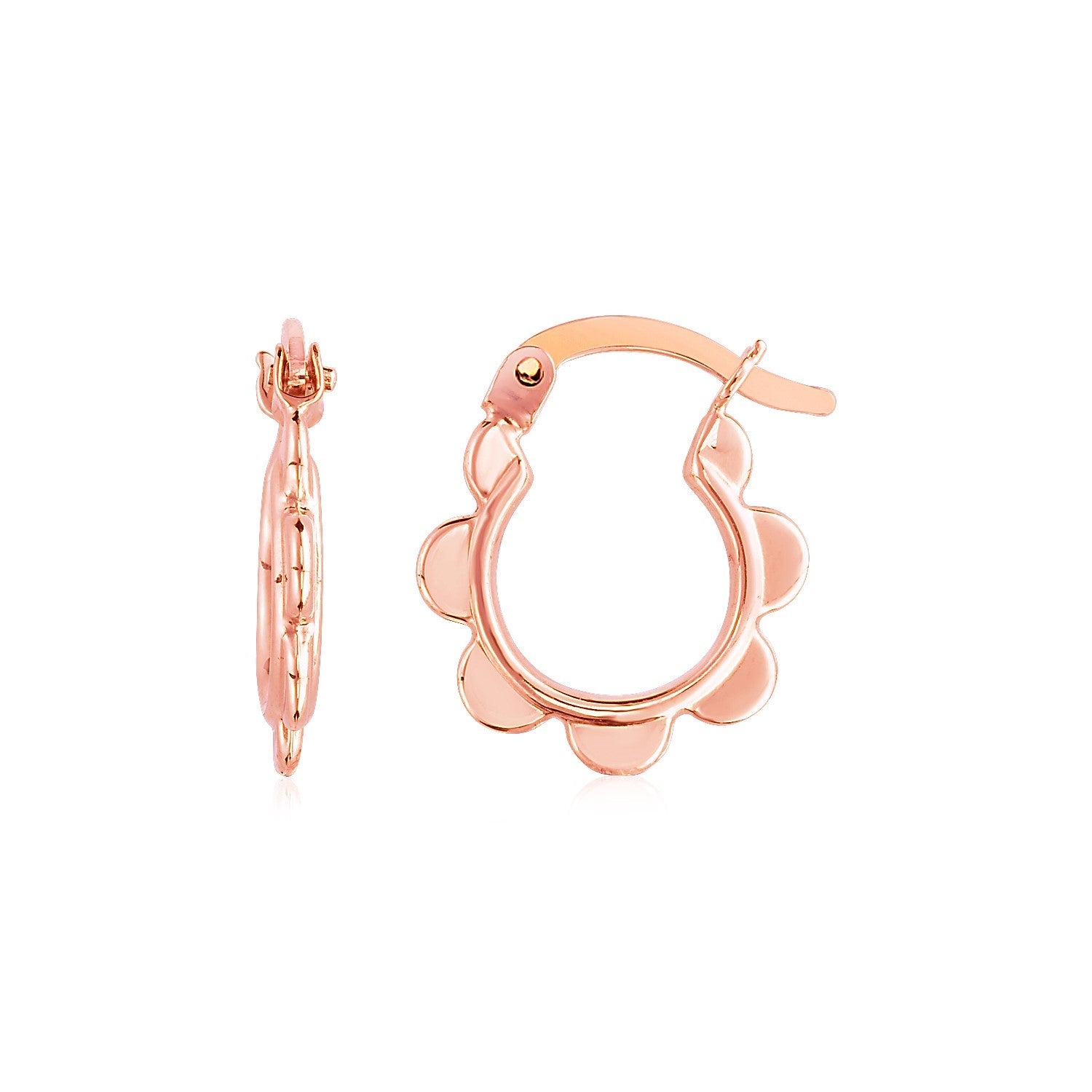 14k Rose Gold Scalloped Hoop Earrings on sale at MyriadMart