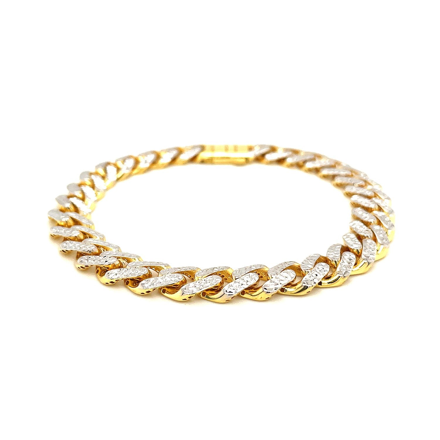 14k Two Tone Gold 8 1/4 inch Curb Chain Bracelet with White Pave on sale at MyriadMart