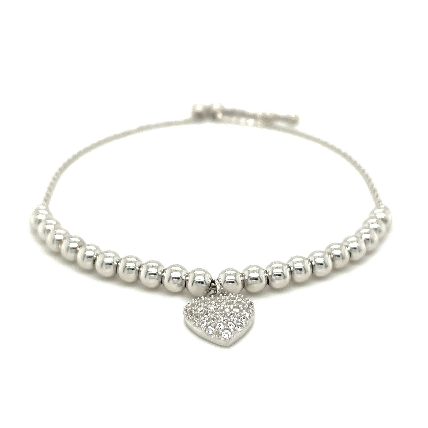 Adjustable Bead Bracelet with Round Charm and Cubic Zirconias in Sterling Silver on sale at MyriadMart