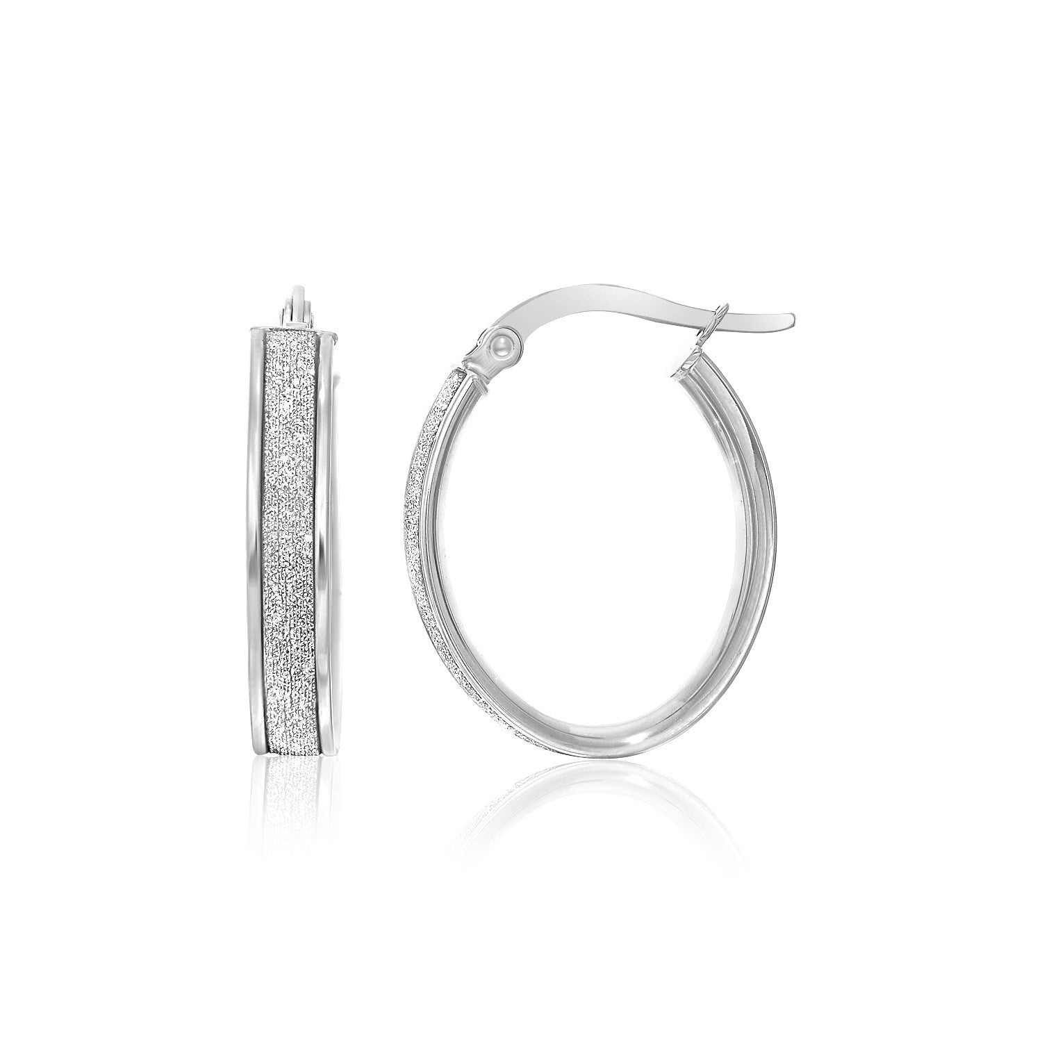 14k White Gold Glitter Center Oval Hoop Earrings on sale at MyriadMart