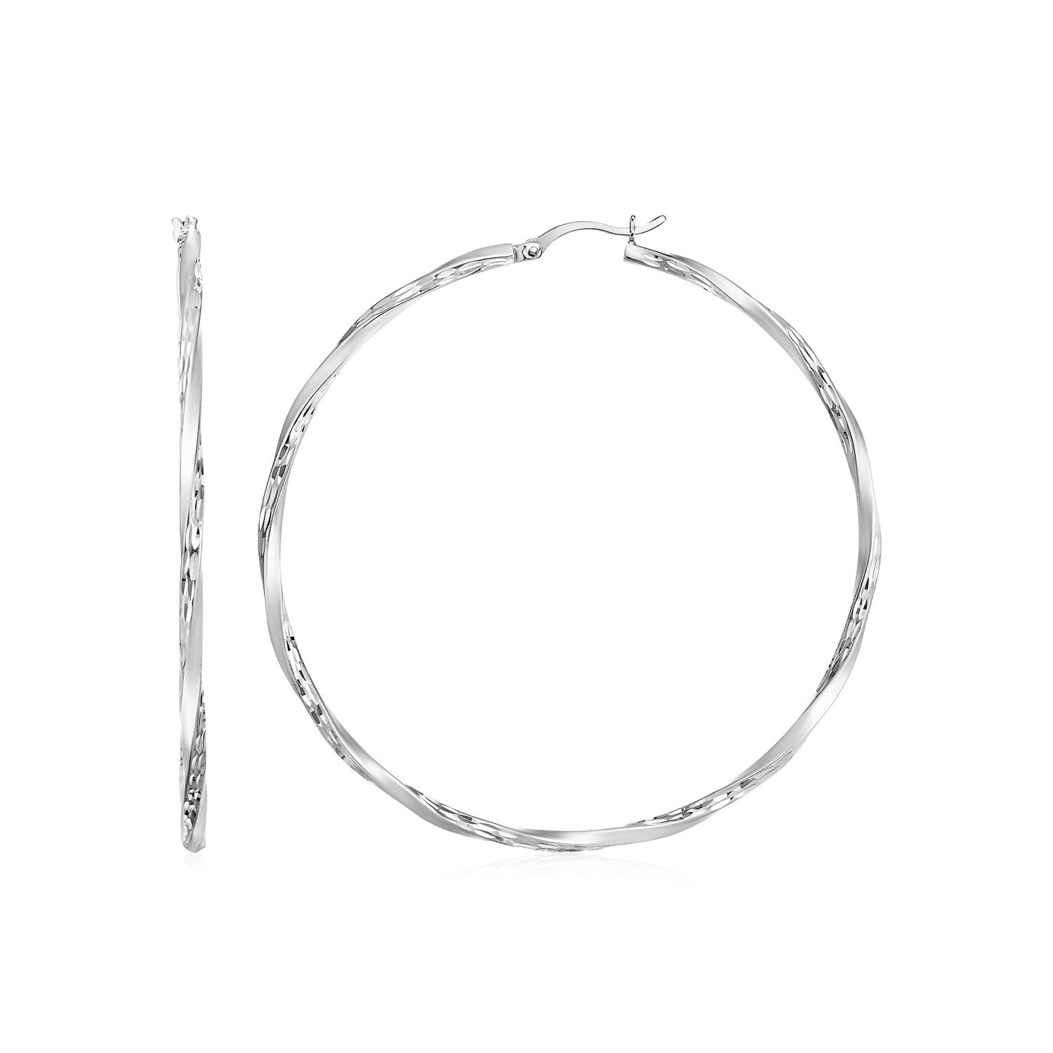 Matte and Textured Twisted Hoop Earrings in Sterling Silver on sale at MyriadMart