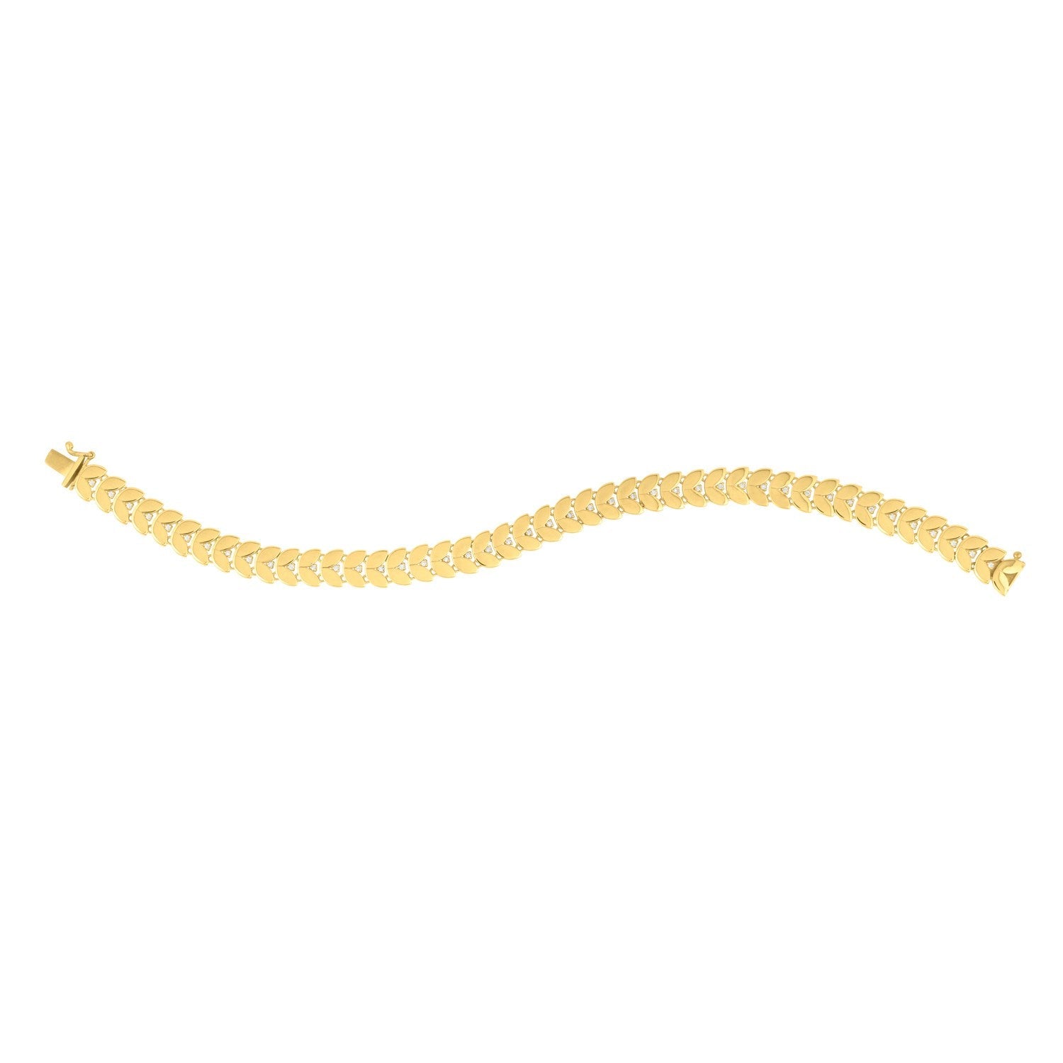 14k Yellow Gold 7 1/2 inch Laurel Leaf Bracelet with Diamond 7.40 mm on sale at MyriadMart