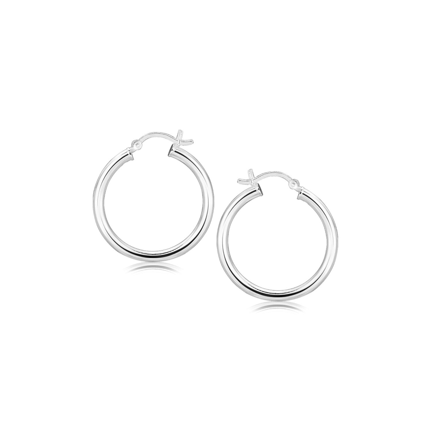 Sterling Silver Rhodium Plated Polished Look Hoop Earrings 25mm on sale at MyriadMart